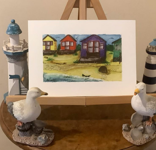 BEACH HUTS AND LOBSTER POT.